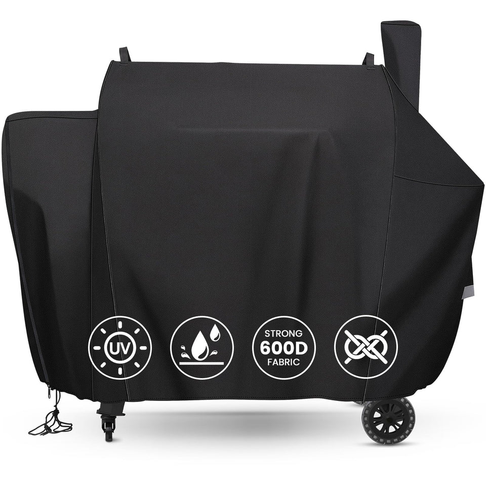 QuliMetal Pit Boss 1600 cover front view highlights custom fit and weatherproof shell.