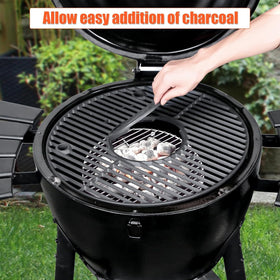 QuliMetal round grate features center insert to add charcoal without removing the grate.