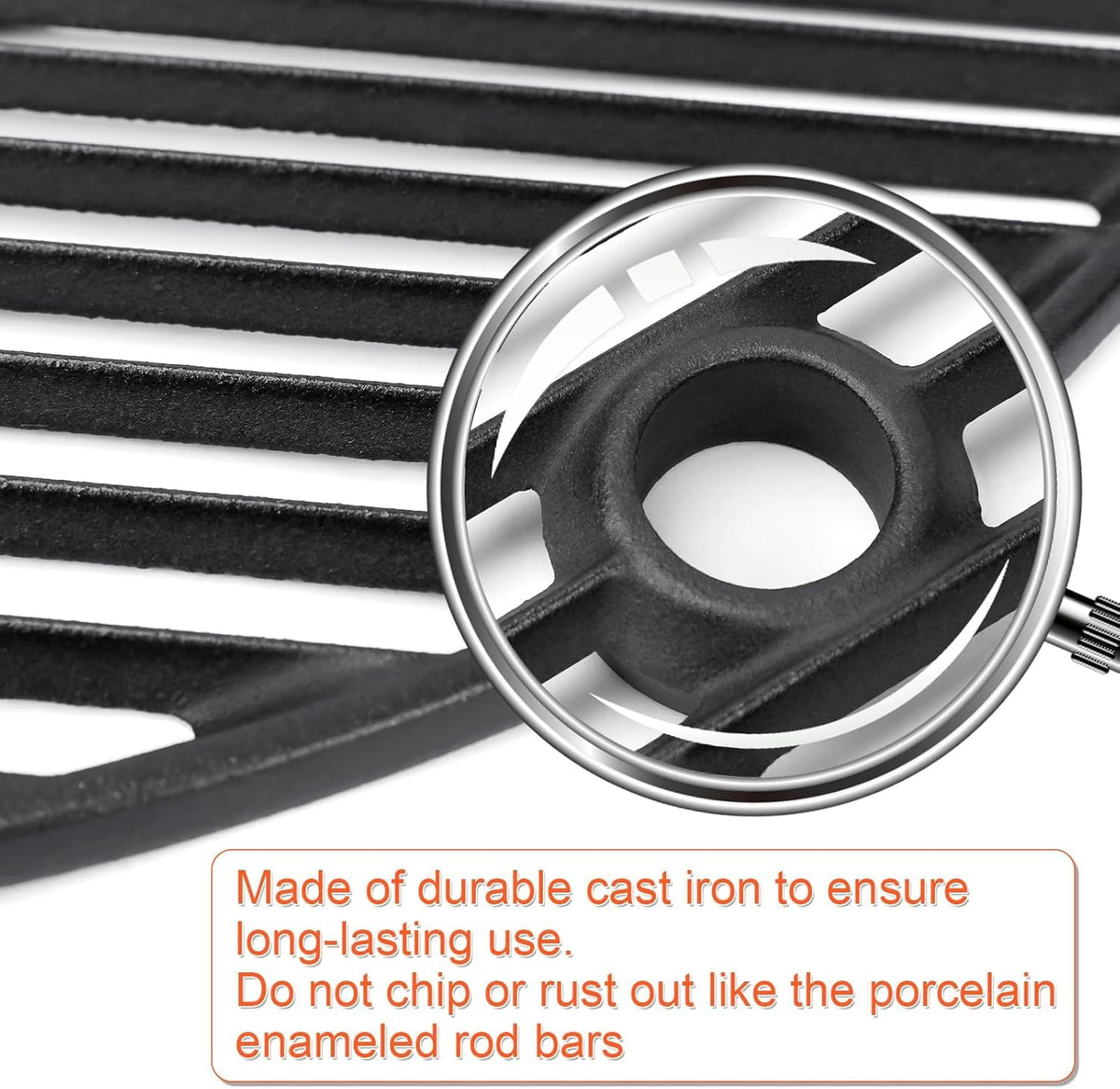 QuliMetal heavy-duty round cast-iron grate delivers consistent heat for reliable searing.
