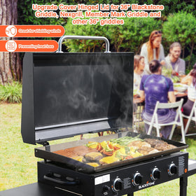 QuliMetal hinged hood front view showing 90-degree access for easier grilling.