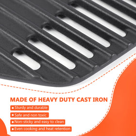Matte cast iron finish on QuliMetal 7644 grates for durability and heat retention.