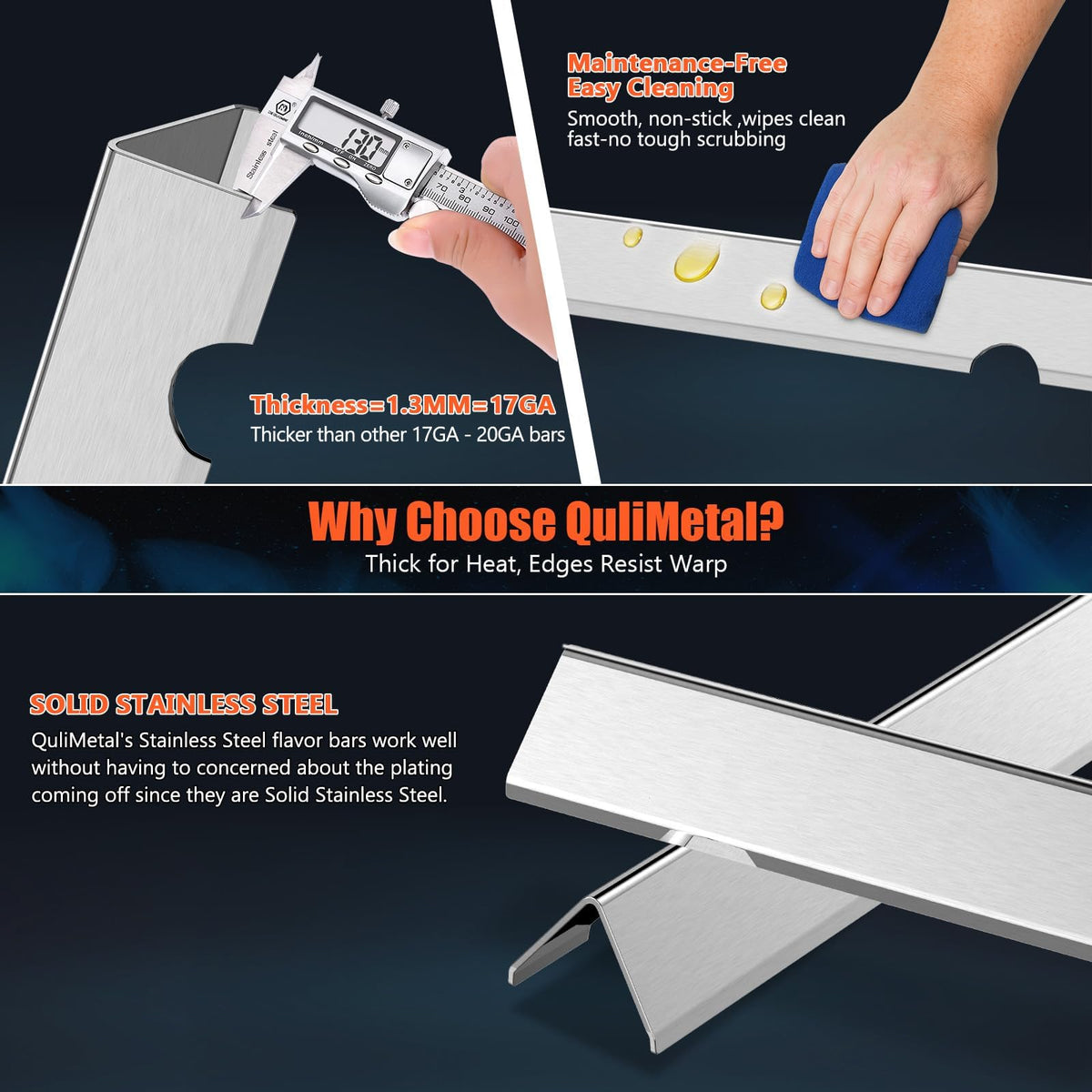 QuliMetal 17GA thickness delivers sturdier heat bars for grilling.