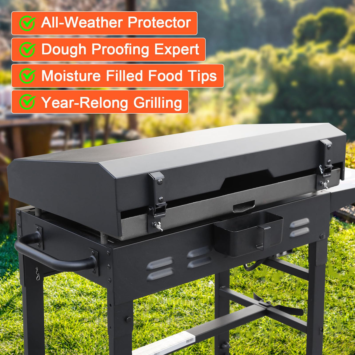 QuliMetal outdoor grilling setup shows cover staying in place, freeing hands.