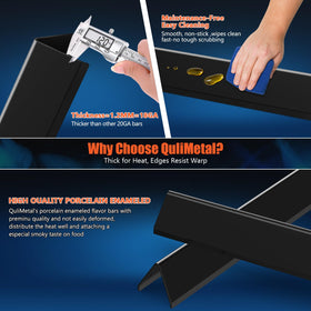 QuliMetal porcelain enamel heat plate provides a durable cooking surface.