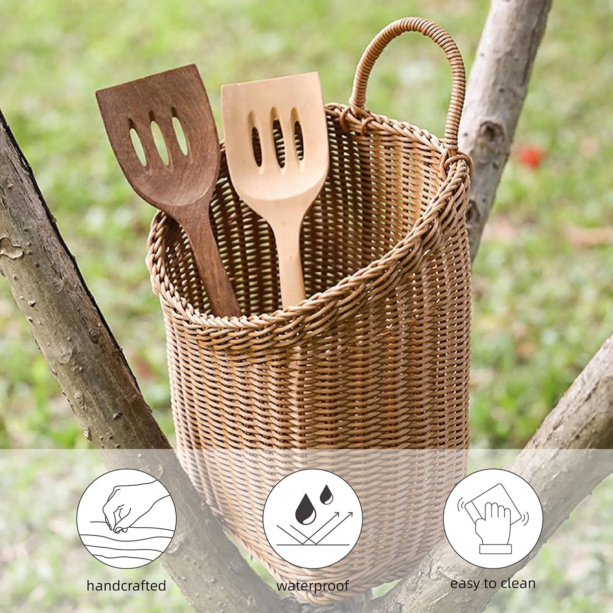Quincry water friendly PP rattan material keeps patio planters safe in wet weather.