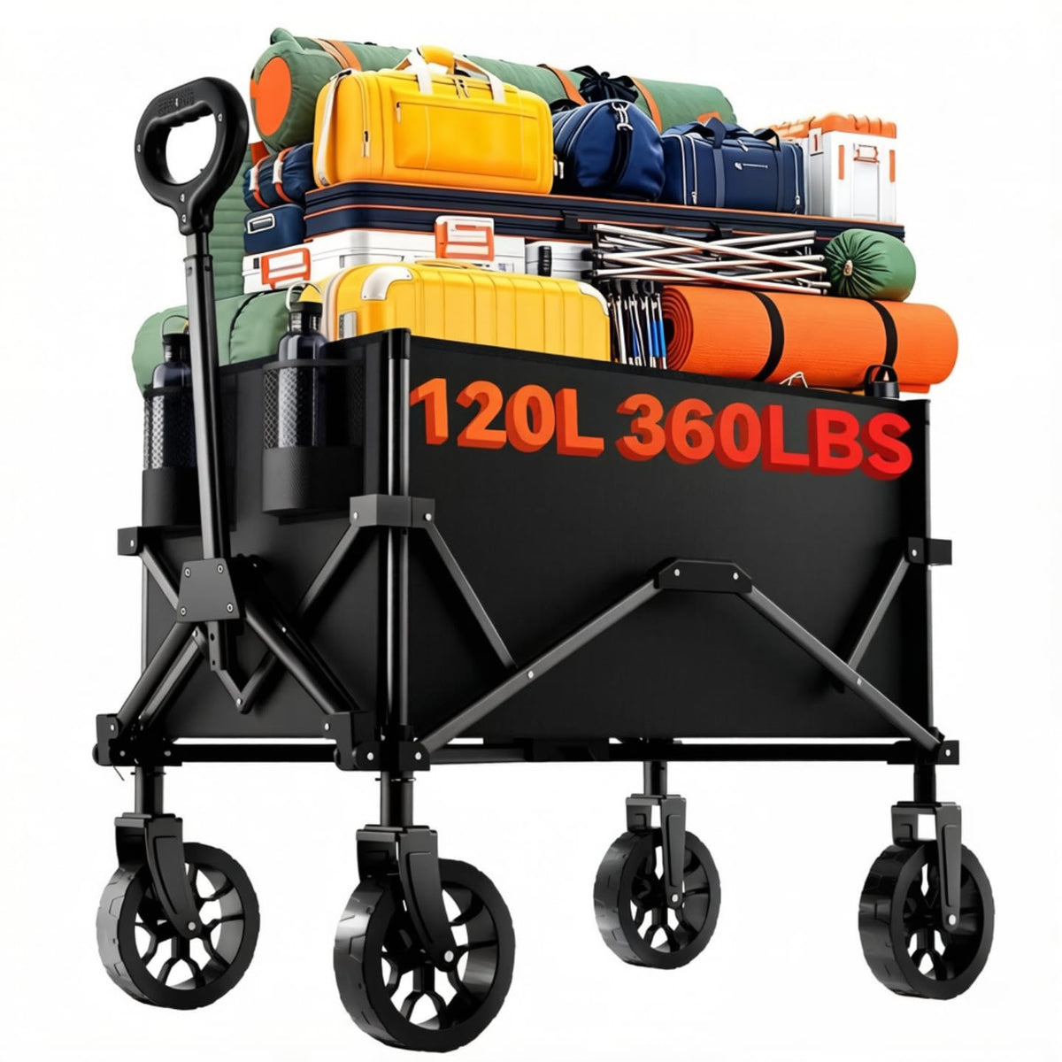 Quindom collapsible wagon frame showing sturdy load handling for outdoor trips.
