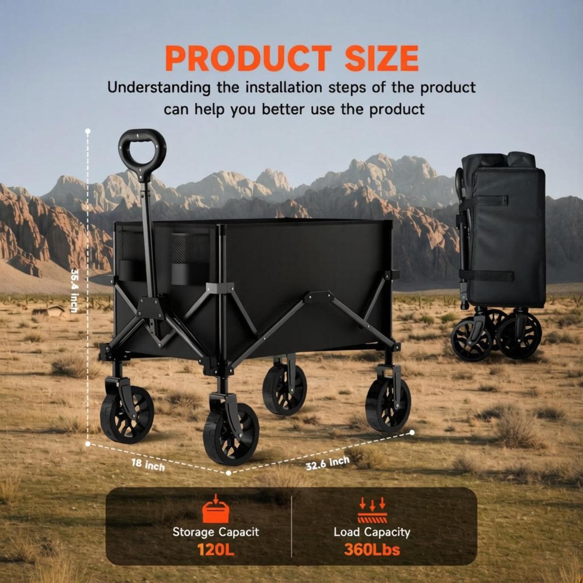Quindom collapsible wagon with swivel wheels enabling smooth navigation.