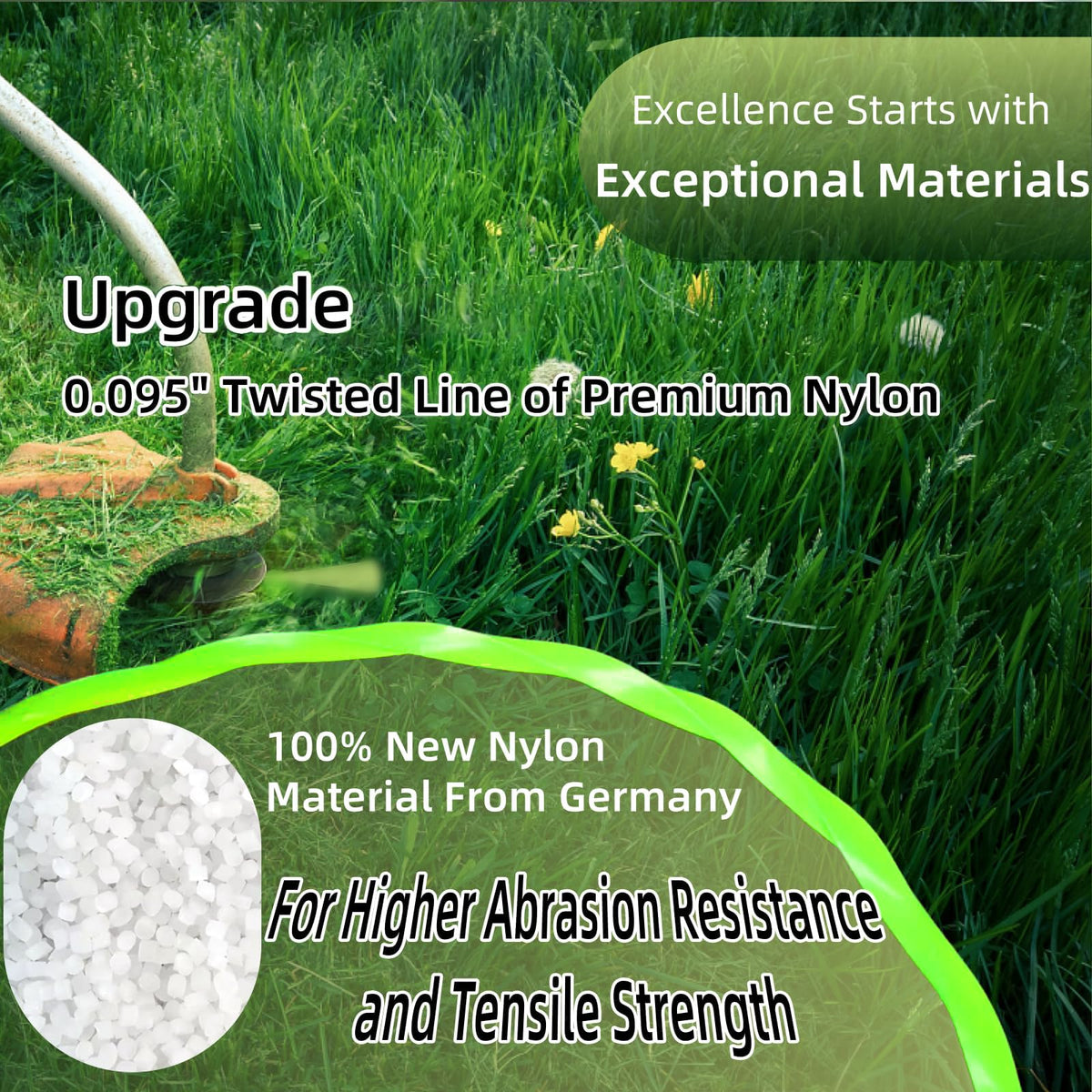 German-made premium nylon offers wear resistance for durable trimming performance.
