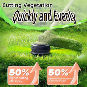 Triangle-twist design helps cut through dense grass with cleaner edges.