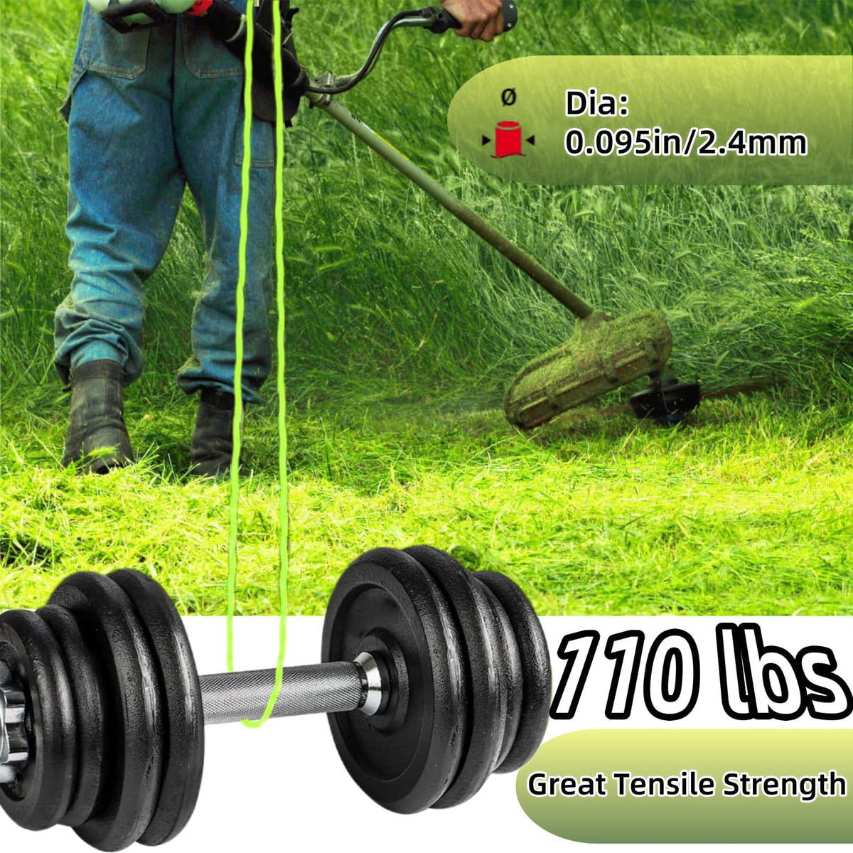 Universal-fit line compatible with Ego, Ryobi, Worx trimmers.