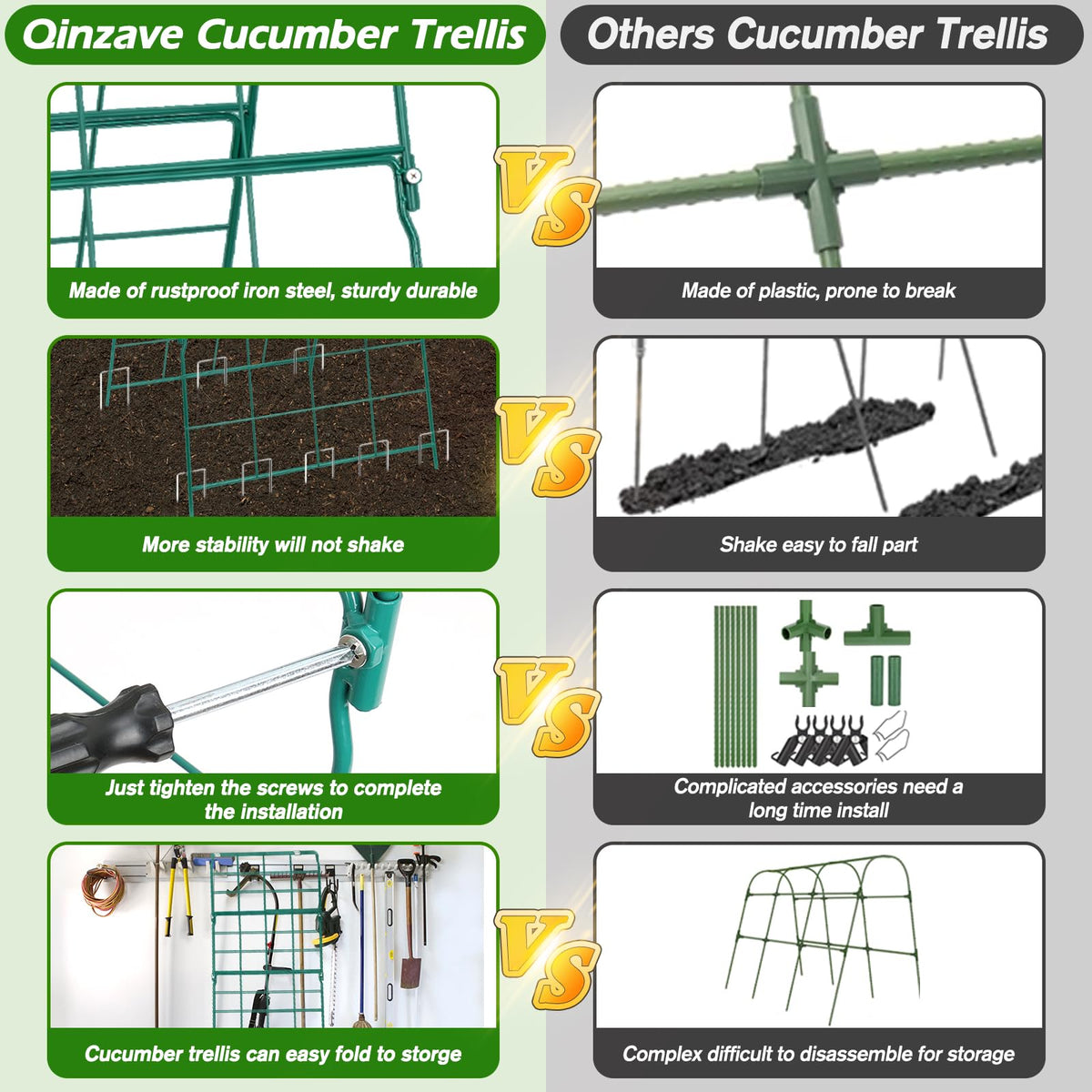Qinzave cucumber trellis foldable design enabling compact storage after season