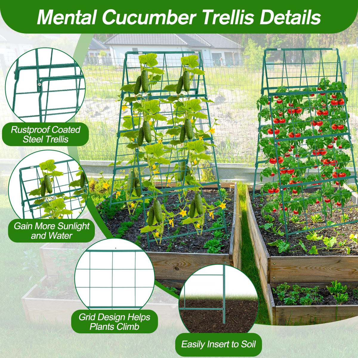 Qinzave cucumber trellis with green-coated steel highlighting durability in outdoor gardens