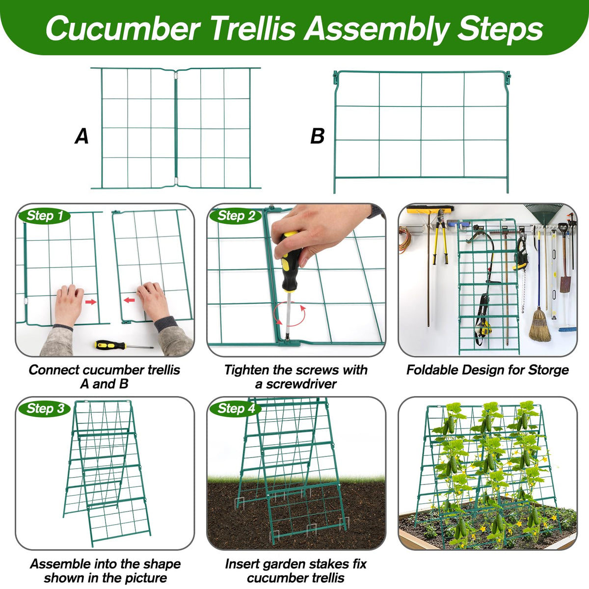 Qinzave cucumber trellis suited for raised beds and in-ground gardens for versatility