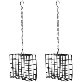 Quivorant 2Pcs outdoor suet cage feeder on tree attracts woodpeckers.