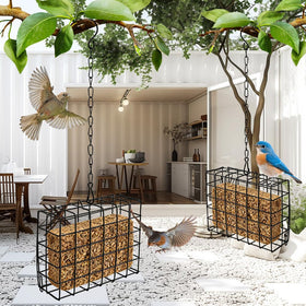 Quivorant fruit holder style feeder attracts a variety of birds.