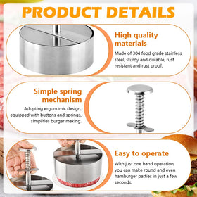 Quivorant patty press shows ergonomic handle for comfortable one handed use