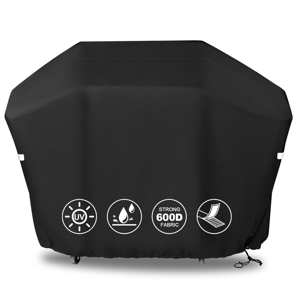 QuliMetal 63-inch grill cover protects Weber Genesis 300 Series from rain and sun.