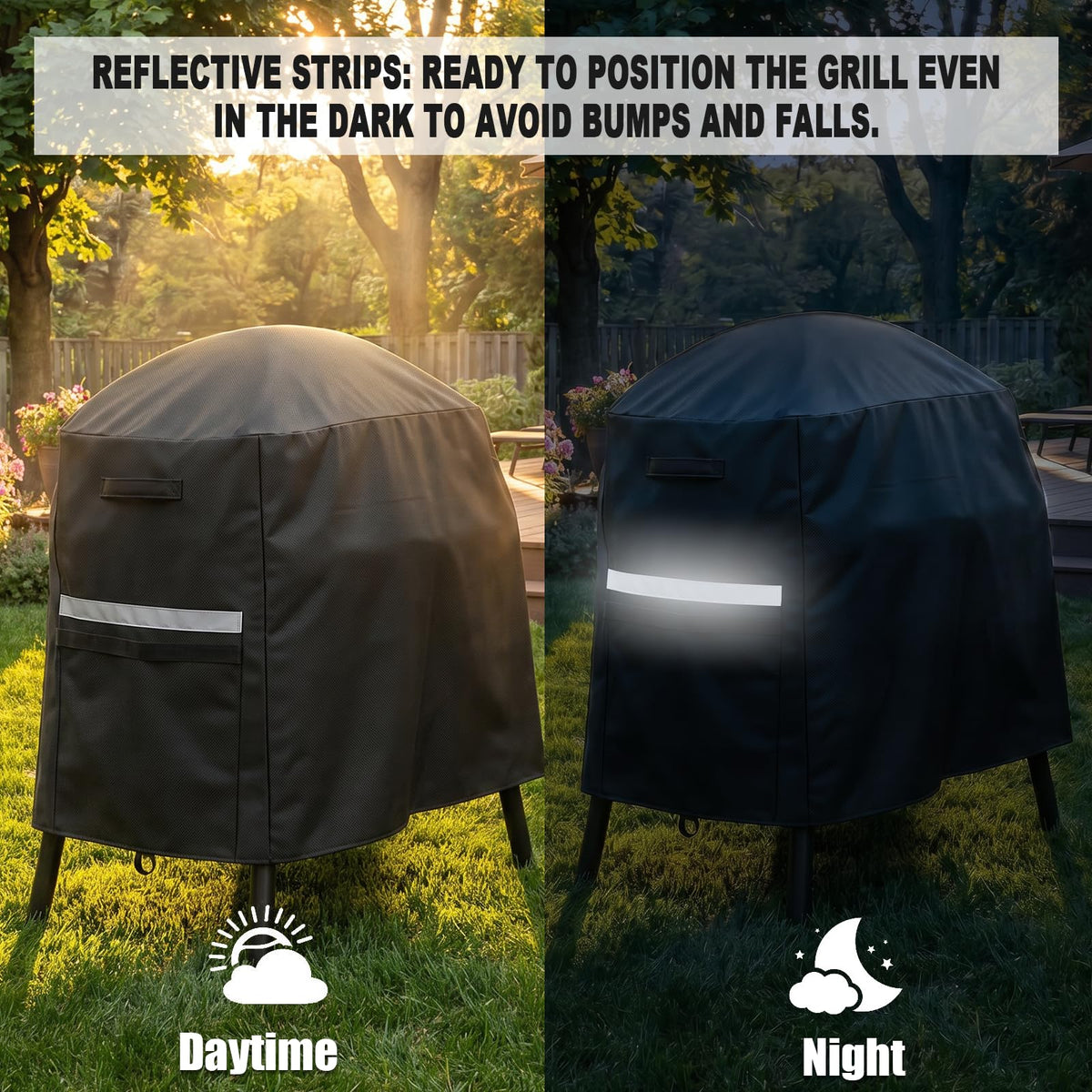 QuliMetal 7113 grill cover with reflective tape for nighttime visibility