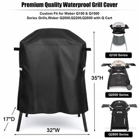 QuliMetal 7113 grill cover on Weber Q120 side view with secure fit