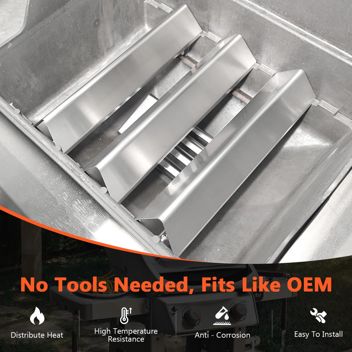 Close-up of QuliMetal flavorizer bar in non-magnetic stainless steel.
