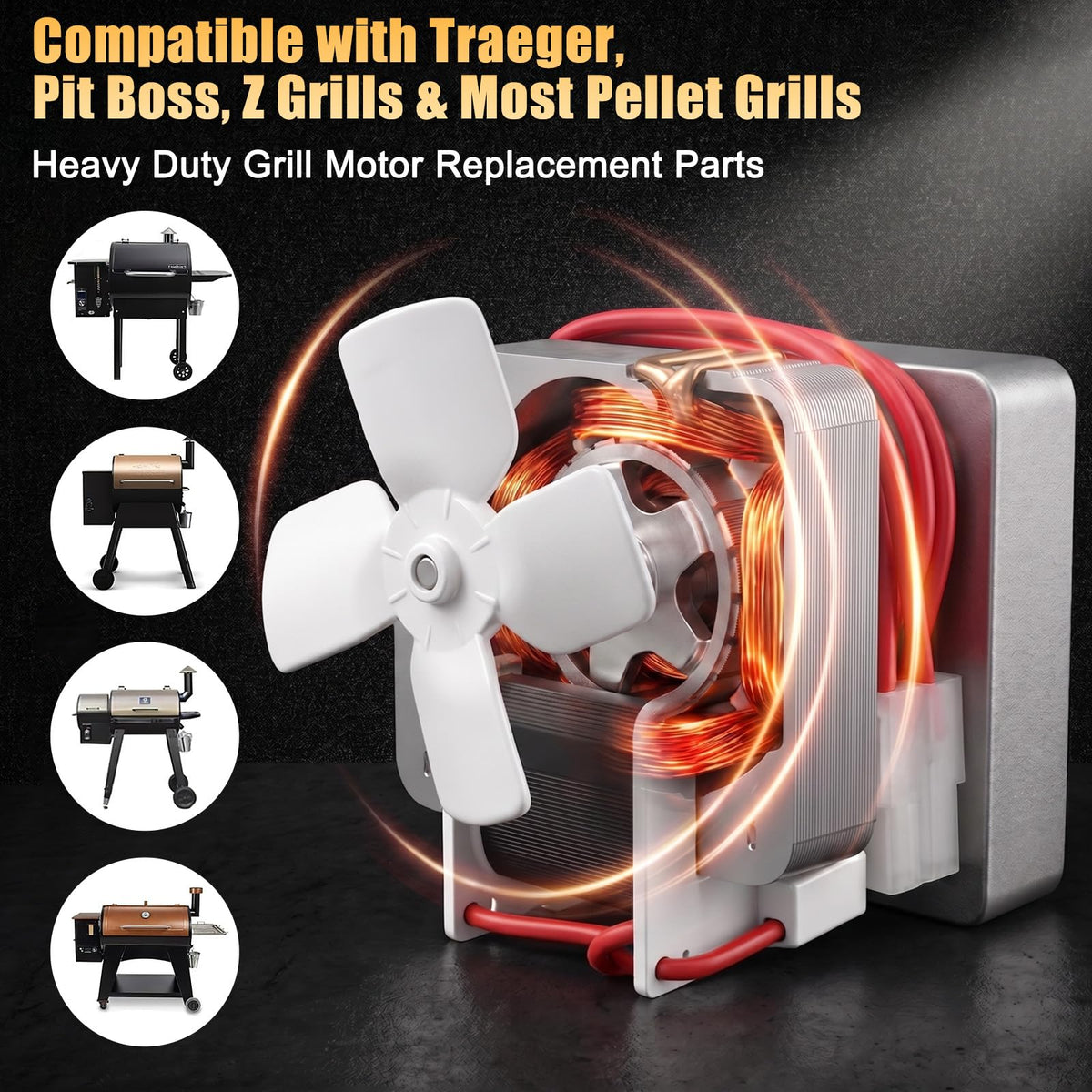QuliMetal auger motor installed in grill demonstrating plug-and-play setup.