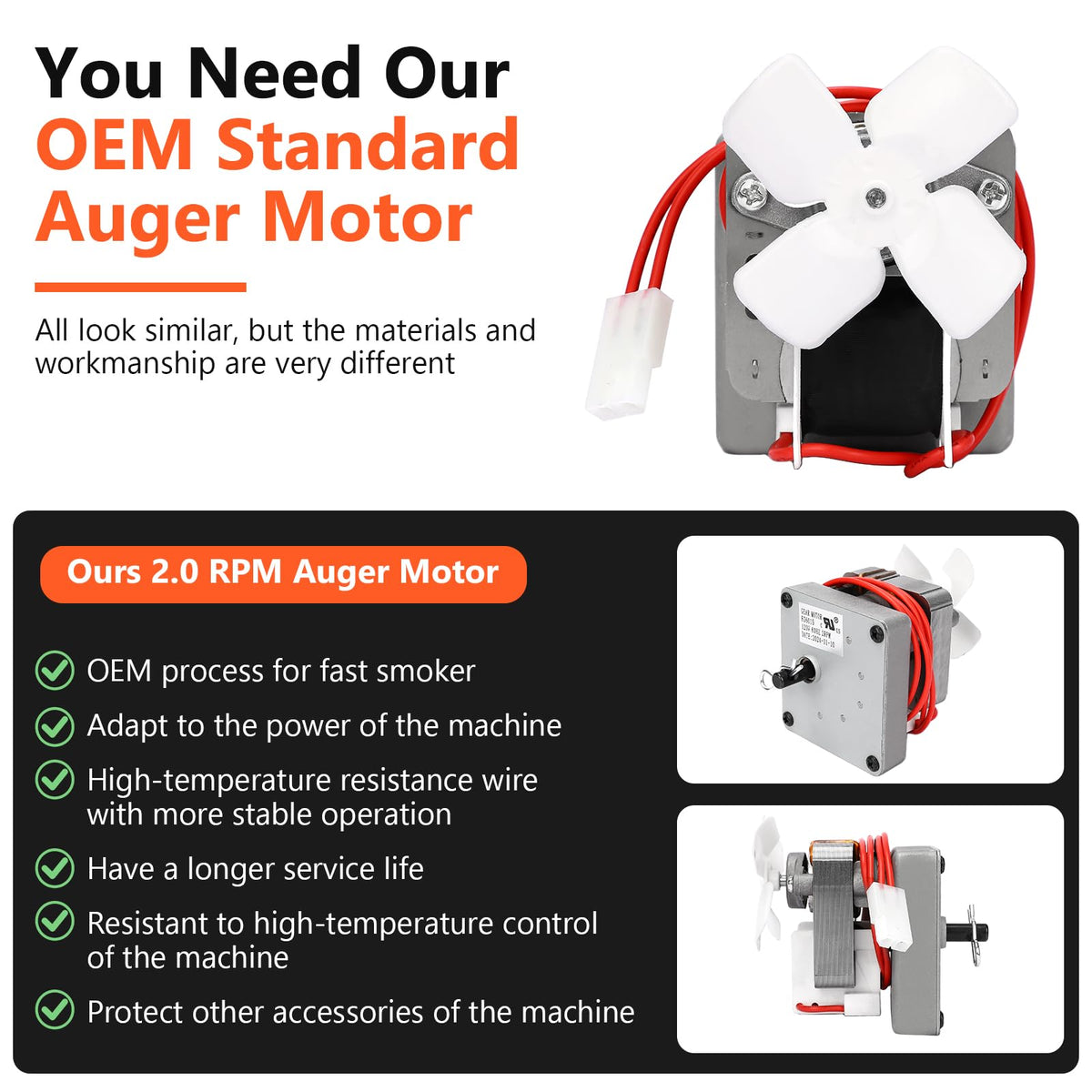 QuliMetal auger motor wiring and connectors ensure secure, heat-resistant installation.