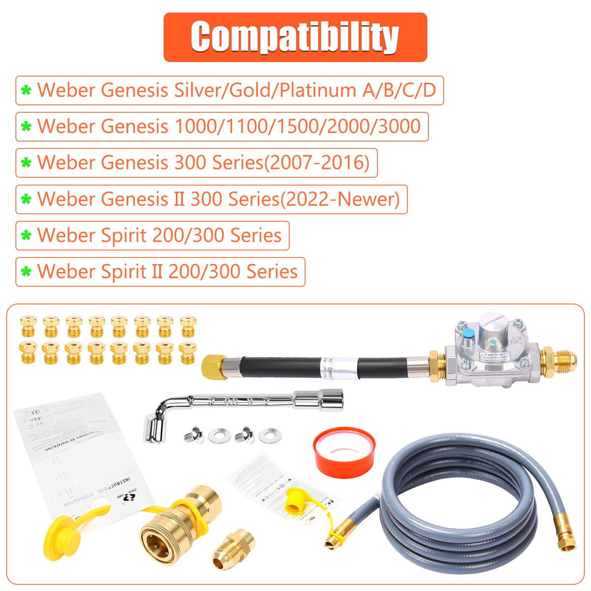 QuliMetal natural-gas hose connection to Weber grill for steady heat.