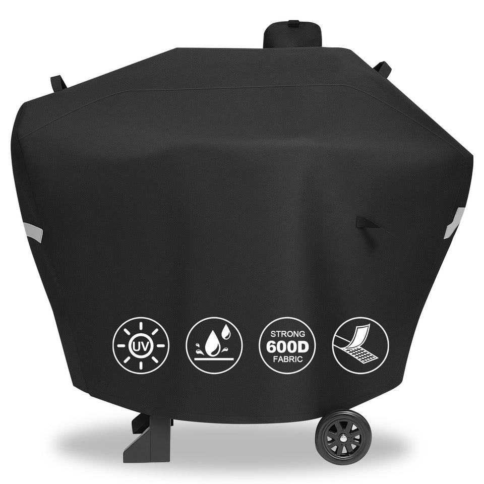 QuliMetal Camp Chef 24 cover on grill showing full-length protection against rain
