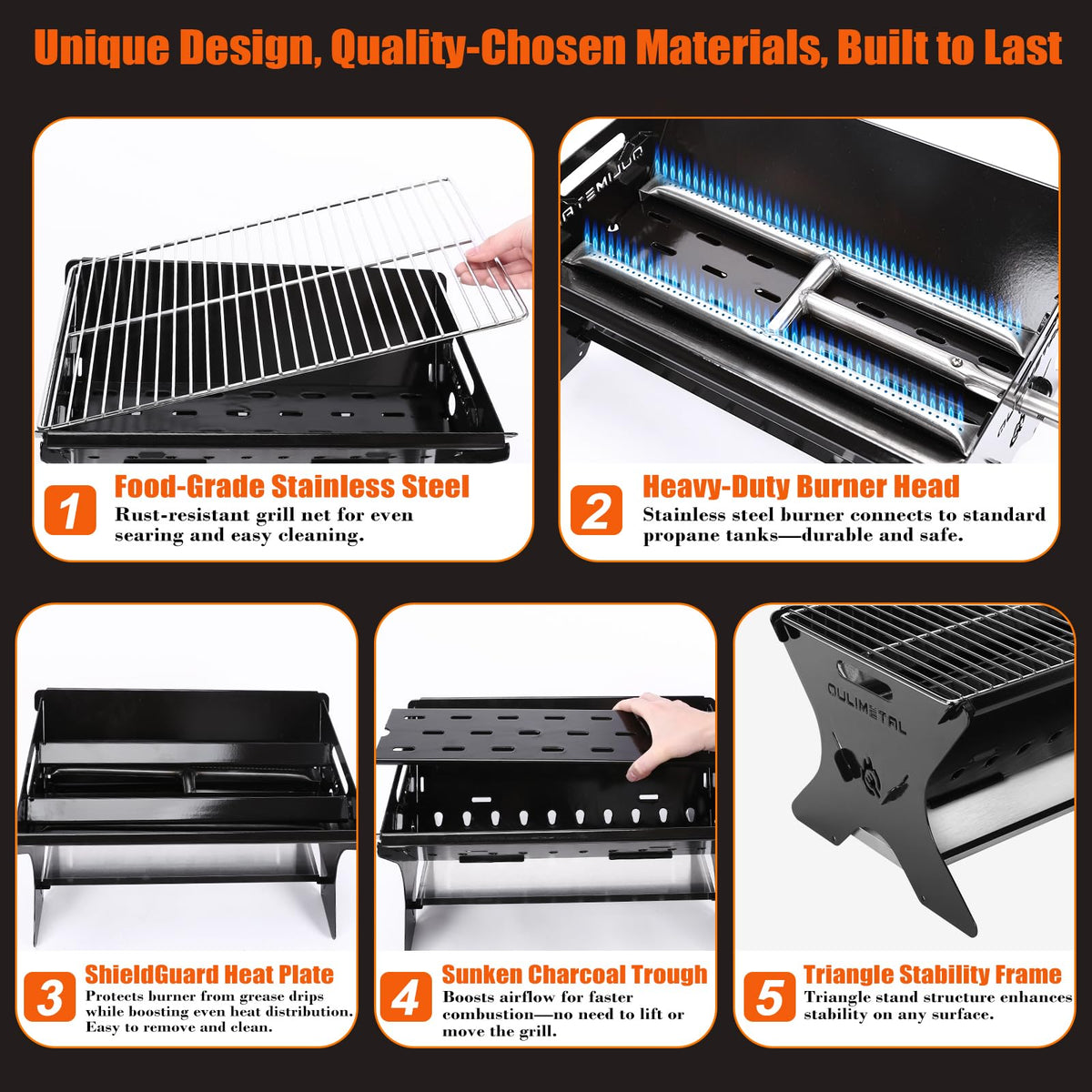 QuliMetal portable design ideal for tailgating, patios, and campsite cookouts