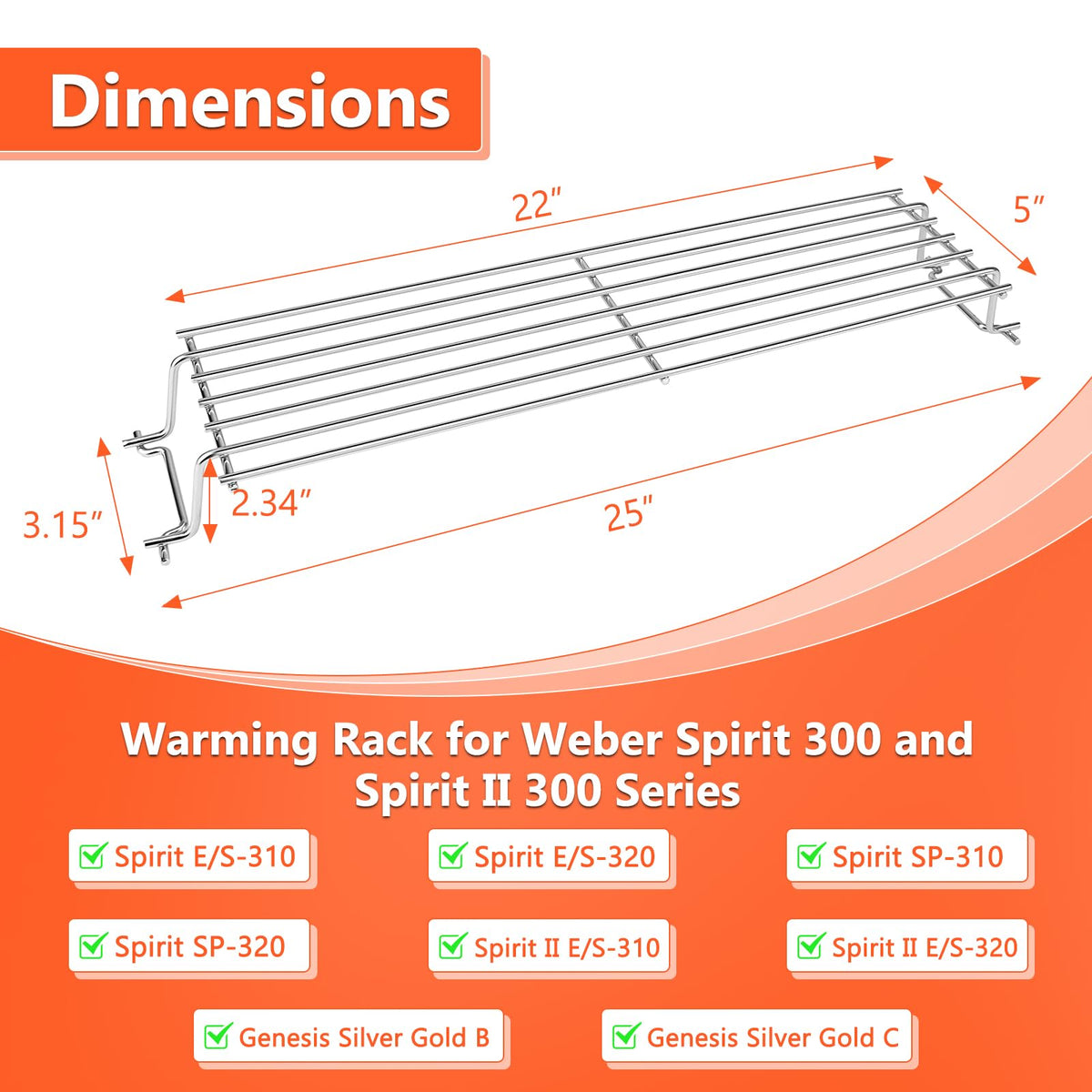 QuliMetal warming rack side profile showing precise fit for Spirit 300