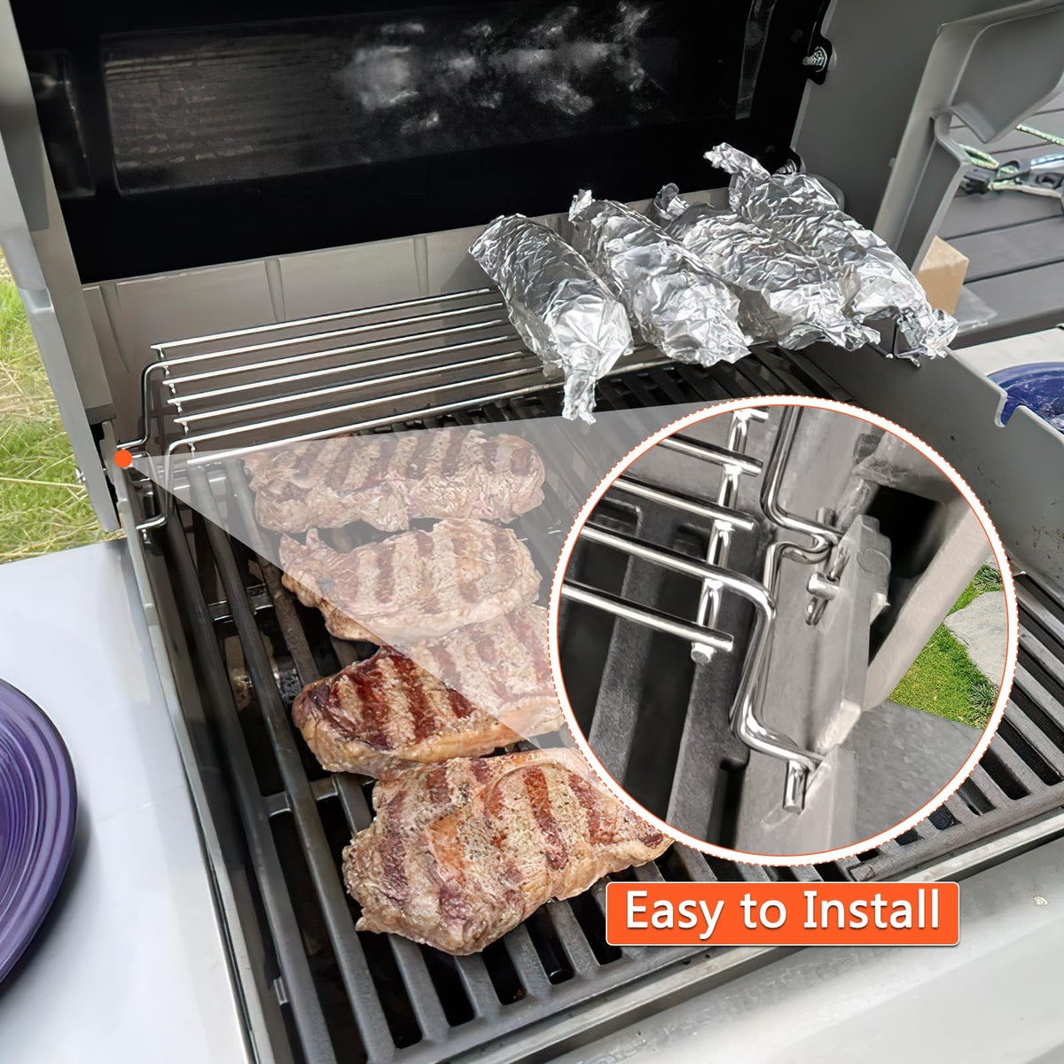 QuliMetal warming rack with dimensions showing bottom and top size