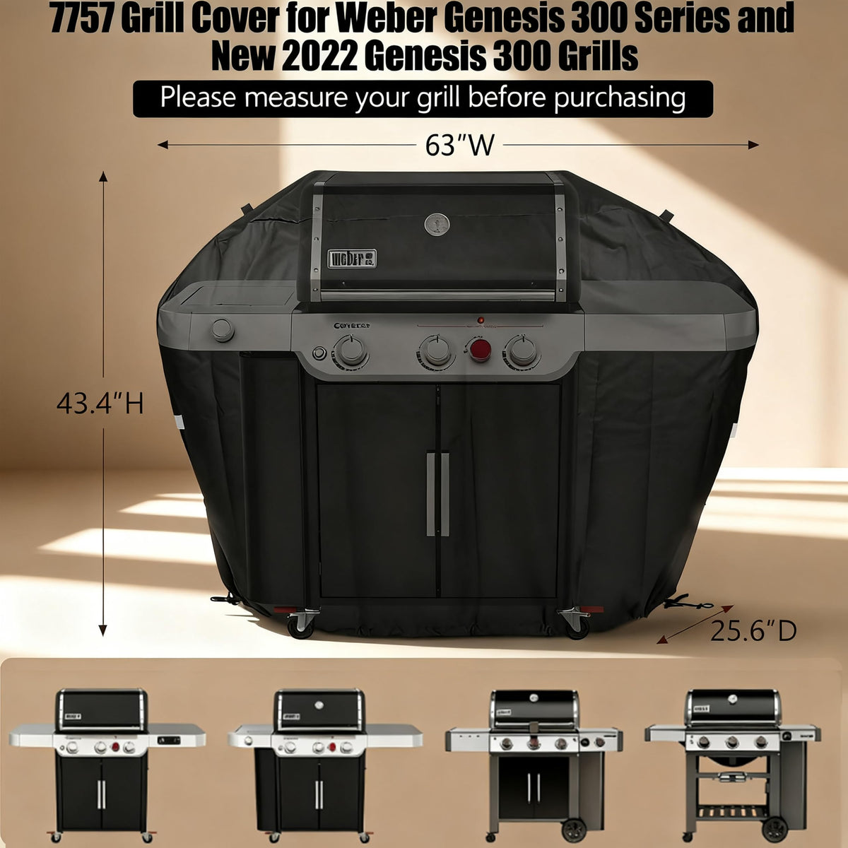 QuliMetal cover with adjustable Velcro straps for secure Genesis 300 fit.