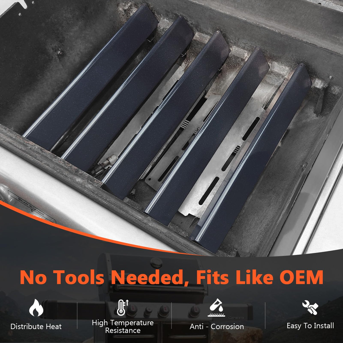 QuliMetal Genesis flavorizer bars ensuring even heat distribution across the grill surface.