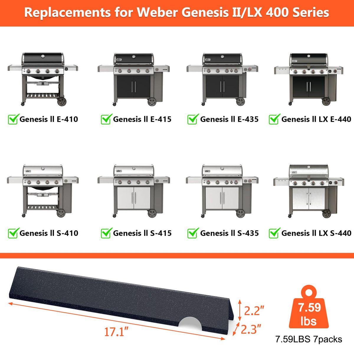 Sealed seven-piece 17in flavorizer bars for Genesis II grills.