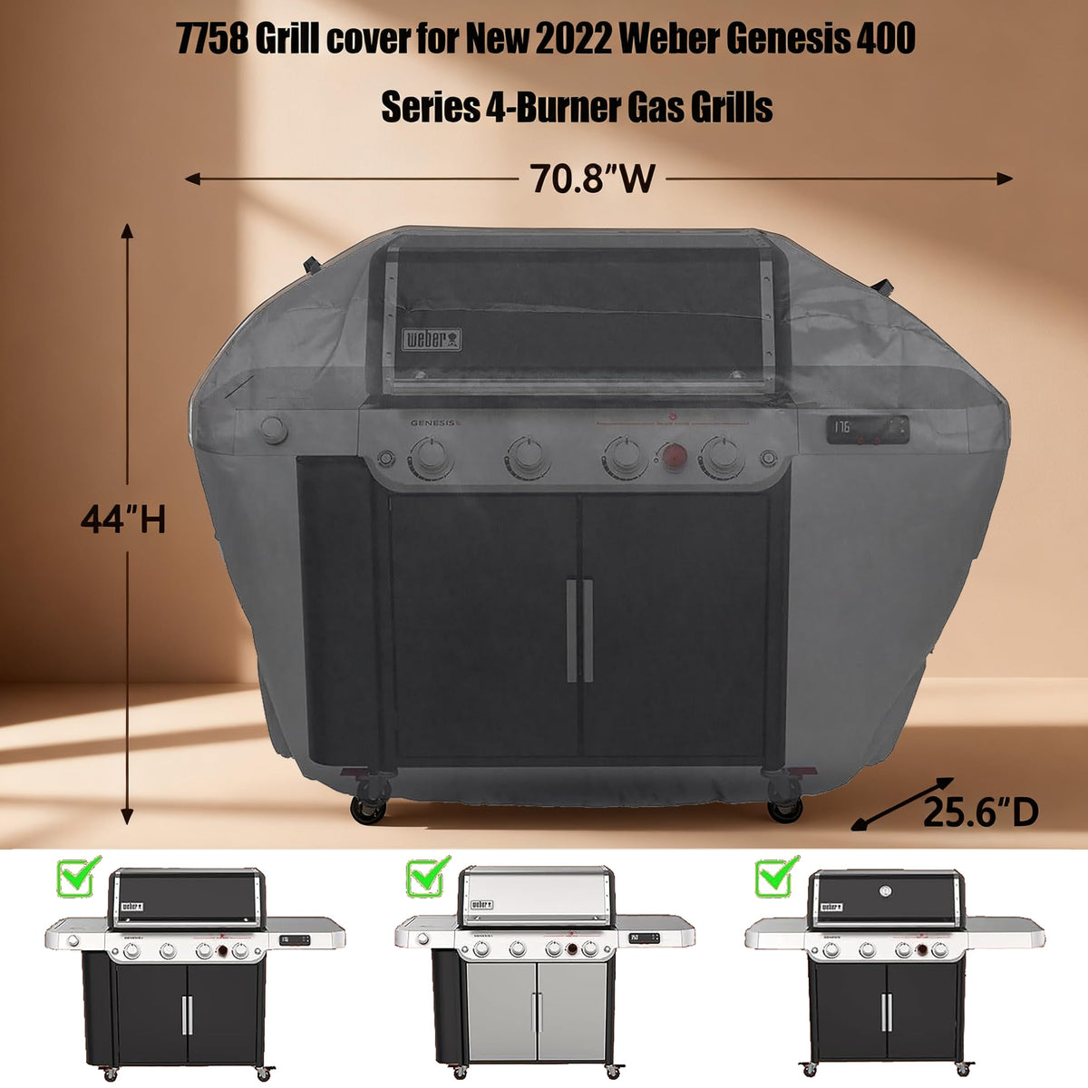 QuliMetal weatherproof cover shields grill from sun, rain, and snow.