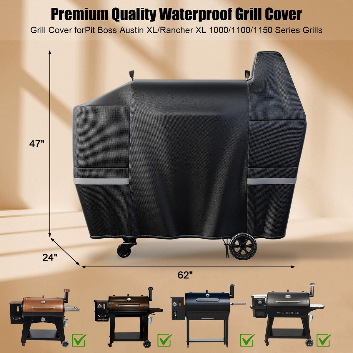 QuliMetal Pit Boss Austin XL side view cover highlighting durable fabric