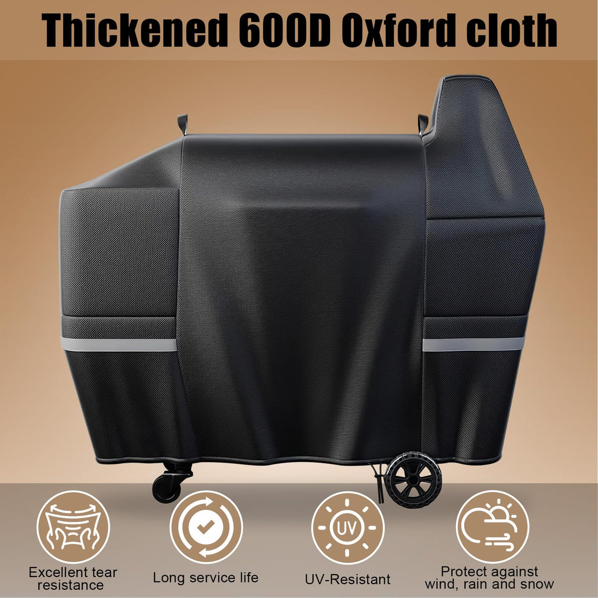 Close-up stitching on QuliMetal Pit Boss Austin XL cover demonstrating tear resistance