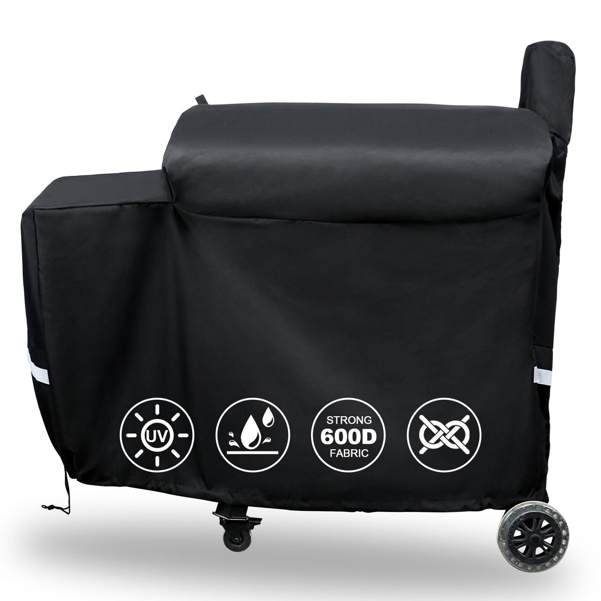 QuliMetal grill cover shows waterproof fabric protecting your pellet grill from rain and stains