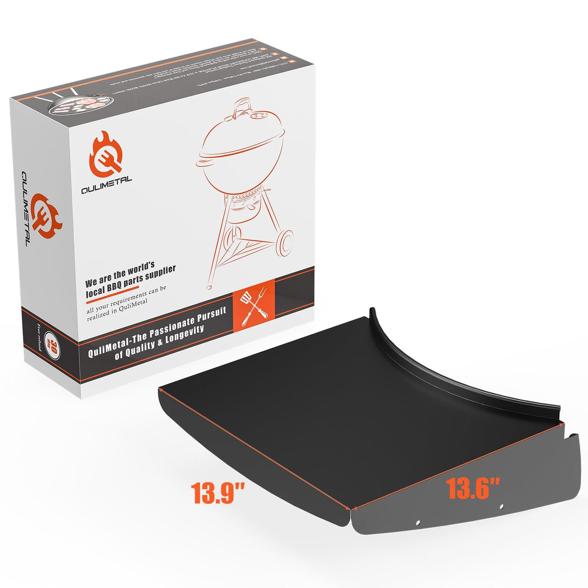 QuliMetal 22-inch shelf from the front view expands counter space for sauces and rubs.