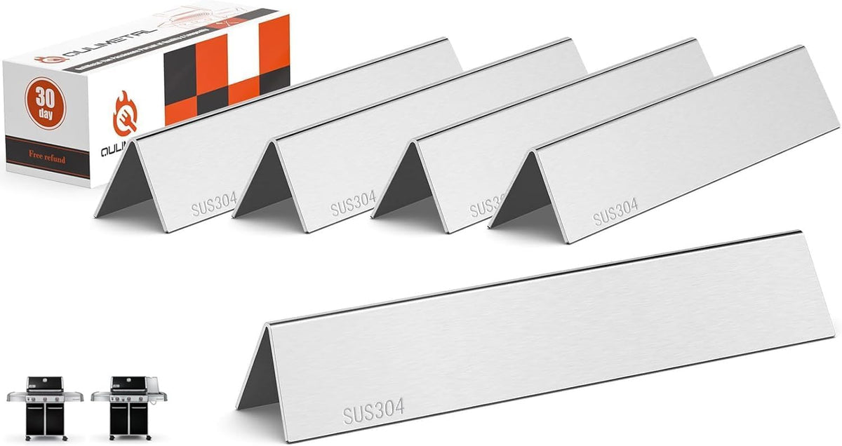 QuliMetal SUS304 flavorizer bars, 17.5-inch front-control view, improve heat distribution on Weber Genesis