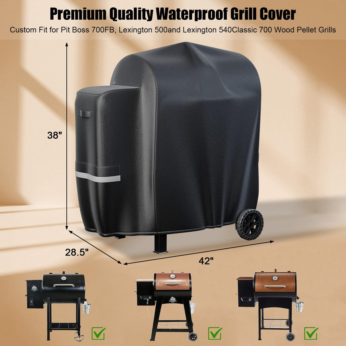 QuliMetal 73700 grill cover side view showing secure wind-resistant fit.