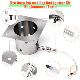 QuliMetal replacement kit contents shown: pot, ignitor, ash remover, screws.