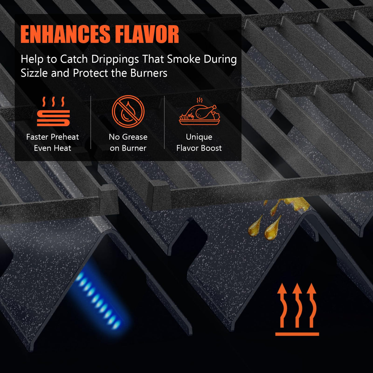 Four-notch design on QuliMetal bars improves airflow and flame visibility.