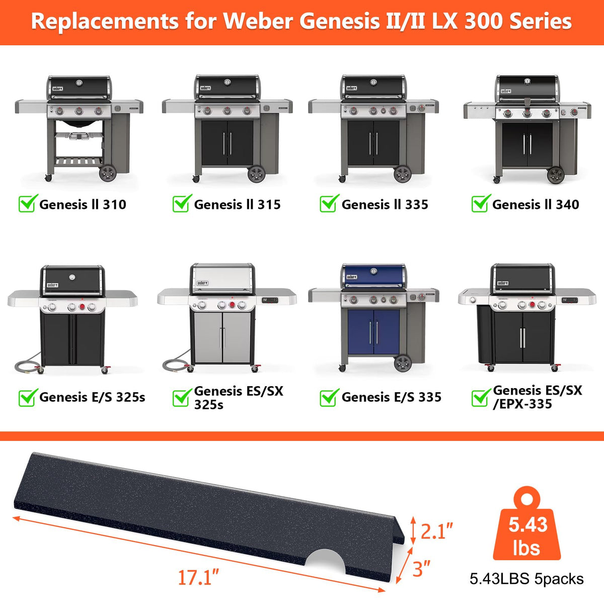 QuliMetal porcelain-enameled flavorizer bars provide durable heat shields for even cooking.