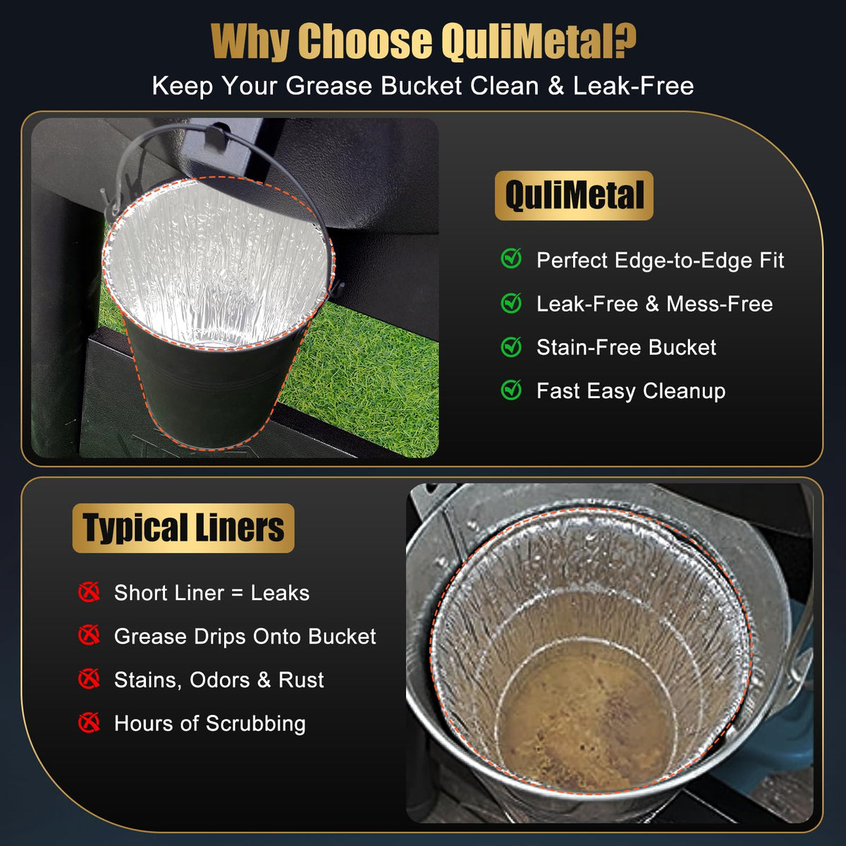 Heat-resistant liners up to 500°F preserving bucket interior and reducing cleanup.