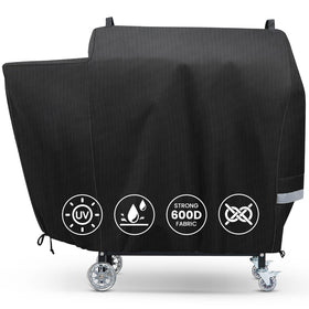 QuliMetal RT590 grill cover front view protects against rain and sun with a secure fit