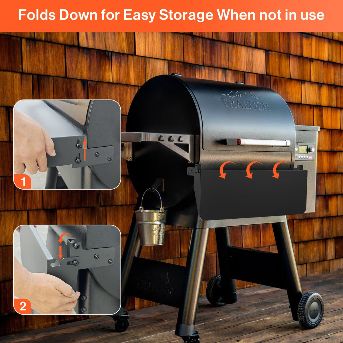 QuliMetal shelf holds beverages and utensils during barbecues.