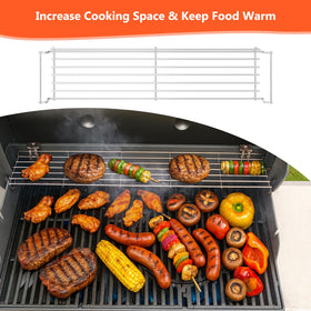 Large warming surface fits multiple items for gatherings on Weber Genesis.