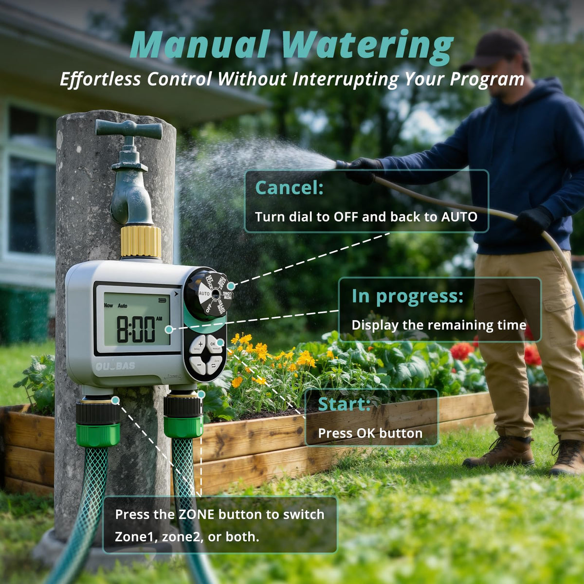 QUOBAS brass sprinkler timer hose connection ready for reliable watering