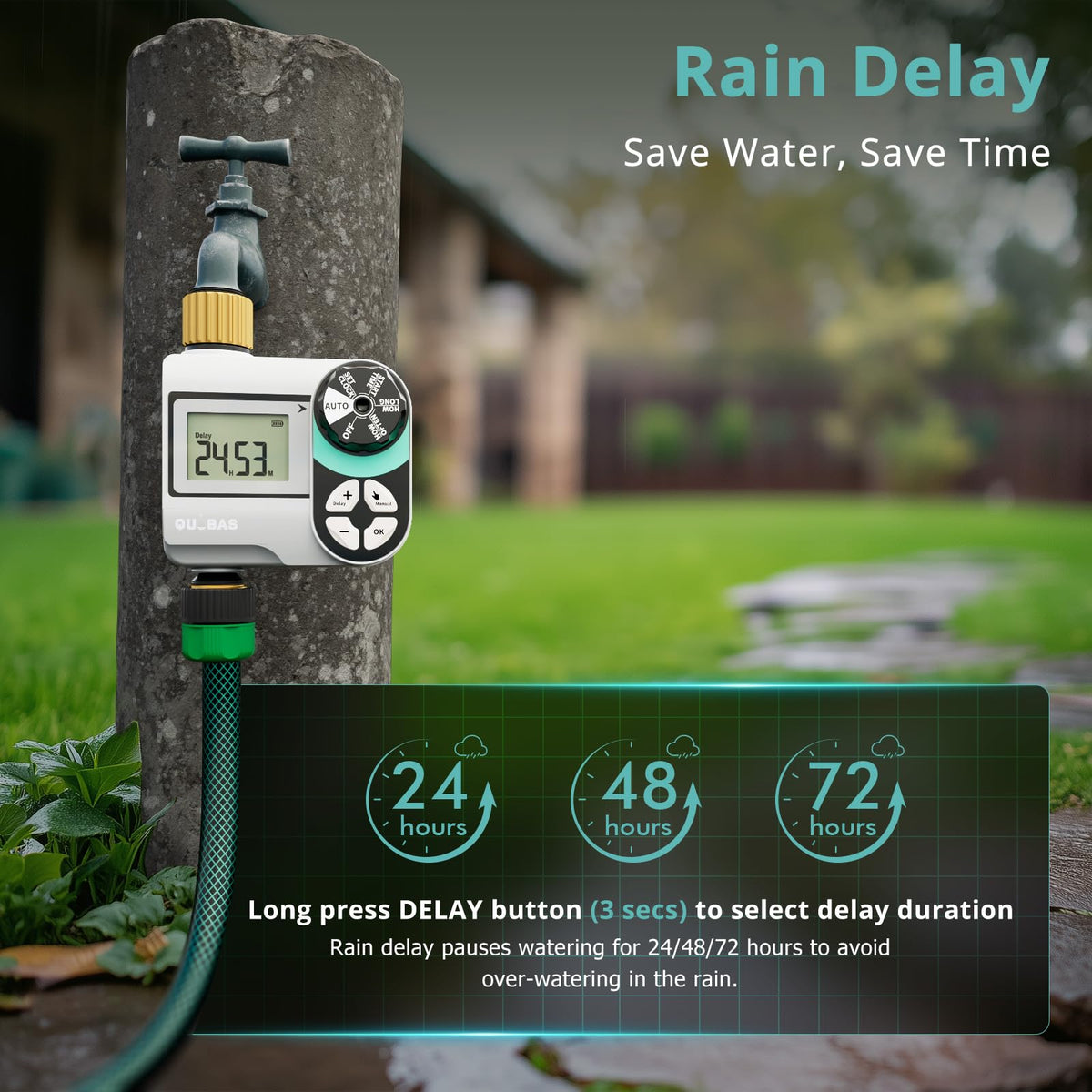 QUOBAS Brass Sprinkler Timer programming dial enables precise start times and durations